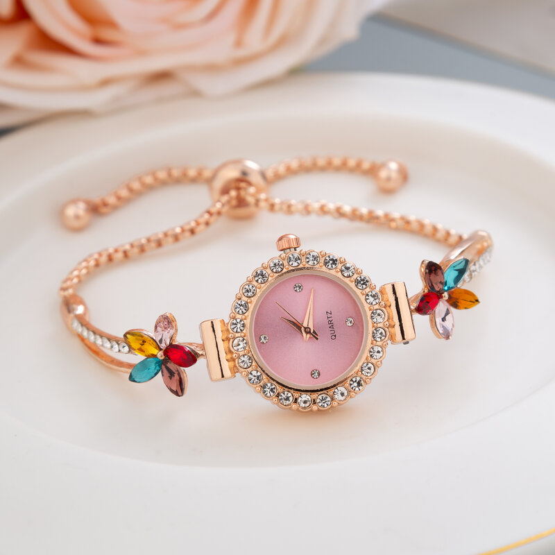 Relógio de pulseira de luxo feminino, design exclusivo, moinho de vento colorido, cristal diamante, quartzo, vestido adequado para mulheres, moda, 2023