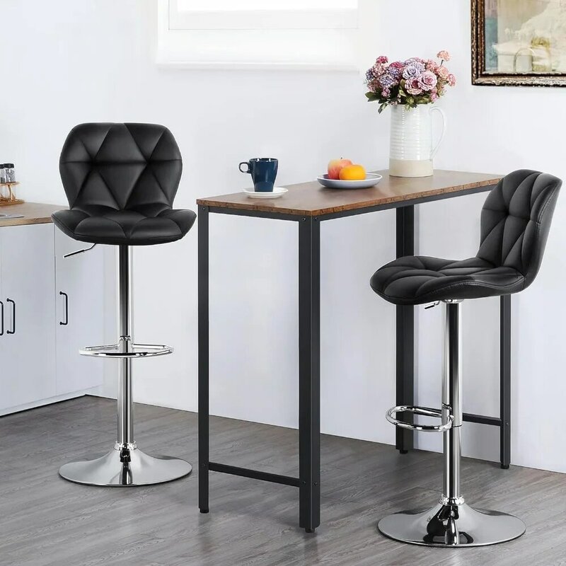 Stołki barowe zestaw 2 krzesła barowe krzesełko barowe z regulowaną wysokością oparcia, wysokie stołki barowe nowoczesne PU skóra, czarne