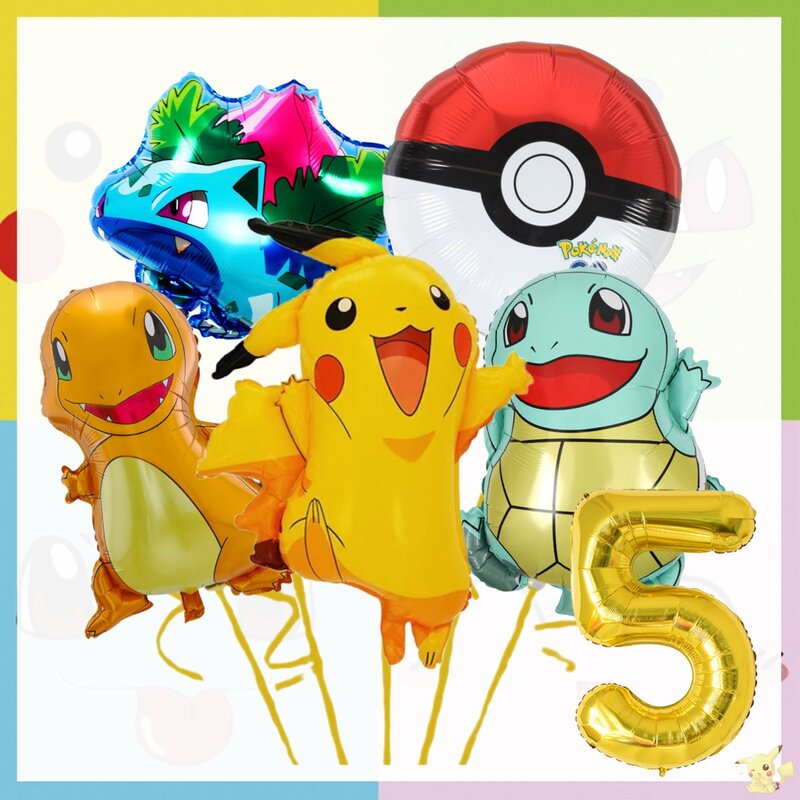 Décoration d'anniversaire Pokemon Pikachu, vaisselle jetable, assiettes, tasses, écureuil, ballon Bulbasaur, fournitures de fête prénatale pour enfants