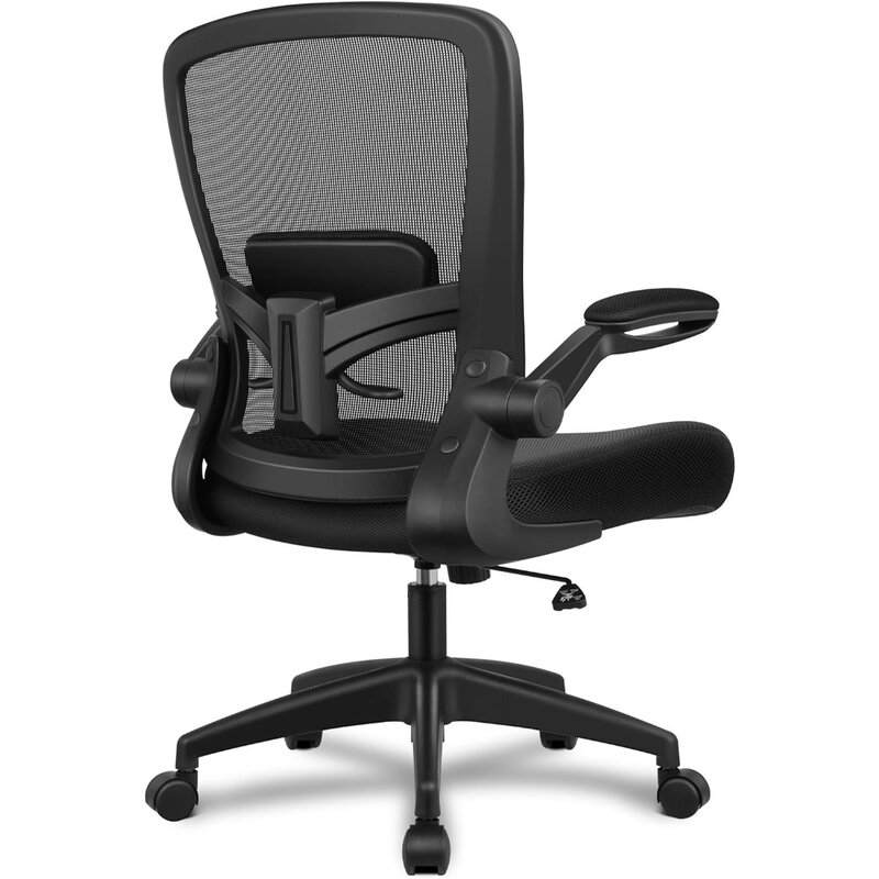 Silla de oficina ergonómica, asiento de escritorio de malla transpirable con respaldo alto ajustable, soporte Lumbar, reposabrazos abatibles