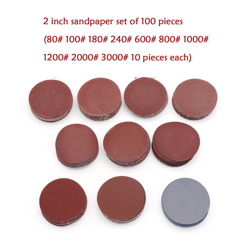 100pcs 2 inch Round Sandpaper Disc Flocking Self Adhesive Sandpaper Mixed Kit 50mm Woodworking Air Mill Polishing Sandpaper Set