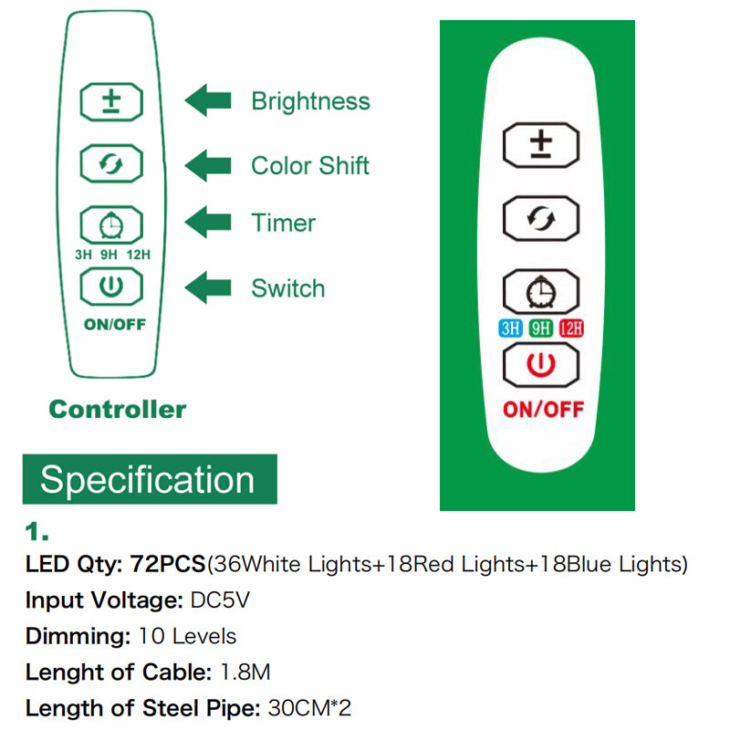 Lampu Tumbuh LED Spektrum Penuh Lampu Tumbuh Tanaman dengan Timer untuk Tanaman Dalam Ruangan Cahaya Tanaman Dapat Diredupkan untuk Bibit Herbal Hidroponik