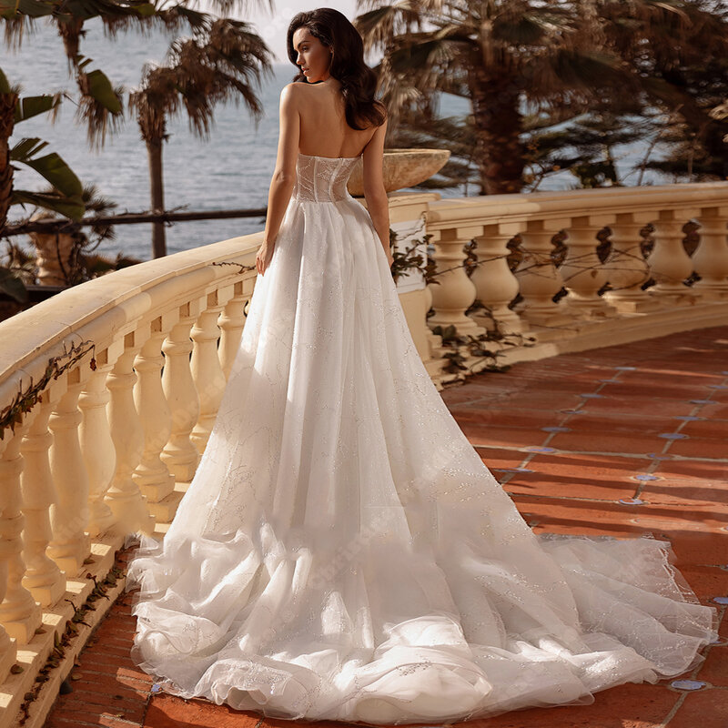 Elegant Ivory Women Wedding Dresses 2024 Sexy Lace Print A-Line Bridal Gowns Formal Occasion Sleeveless Party Vestidos De Novias