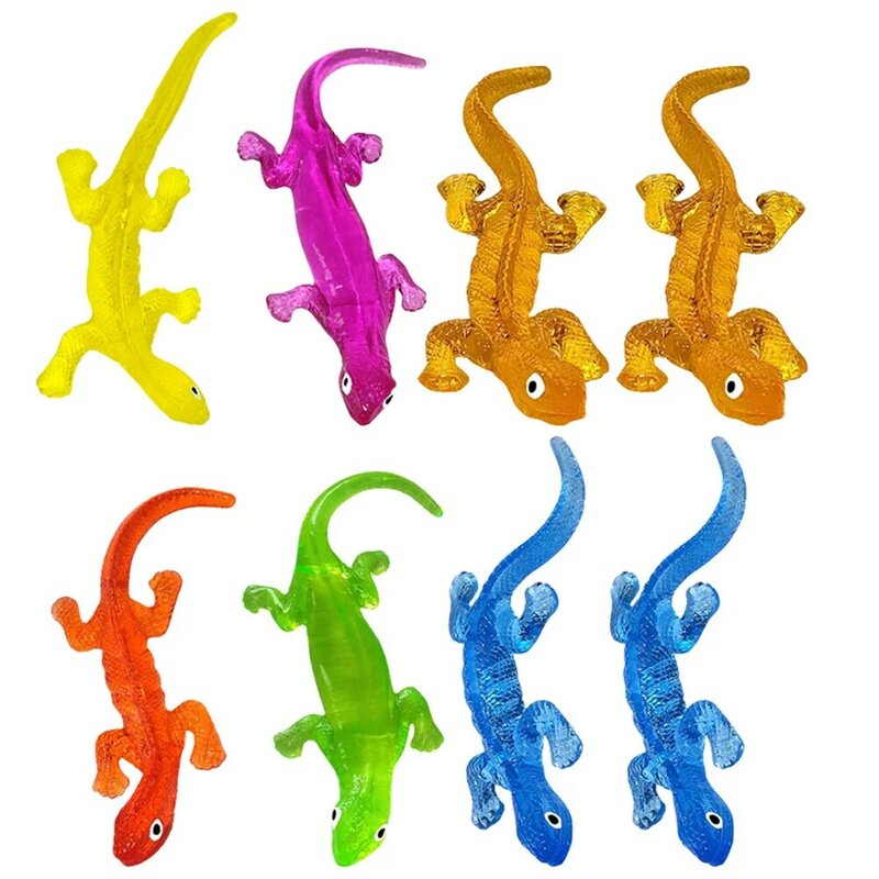 Lizardstickyおもちゃストレッチプレイシングフィギュア、リアルな伸縮性のあるおもちゃ、弾性、ストレス解消剤、リアル、4個