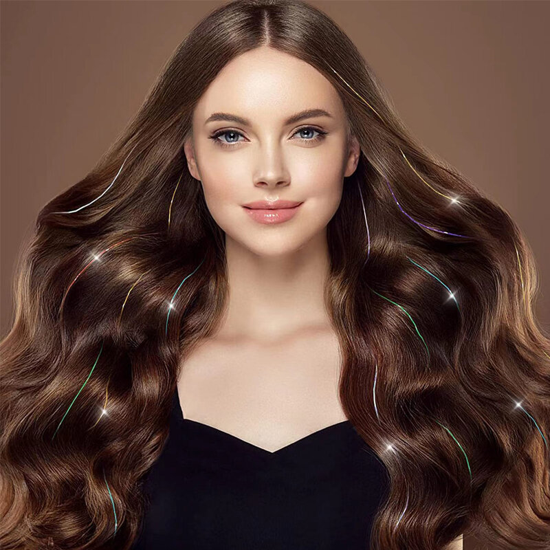 Rambut perada panjang 50Cm dengan klip pada helai pelangi ekstensi rambut palsu untuk anak perempuan berwarna mempesona hiasan kepala Hippie