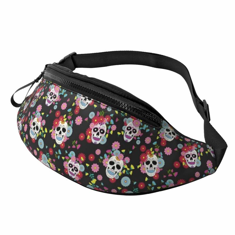 Sugar Skull Pattern Fanny Bag Custom Cute Mexican Floral Crossbody Waist Pack Men Women Traveling Phone Money Pouch