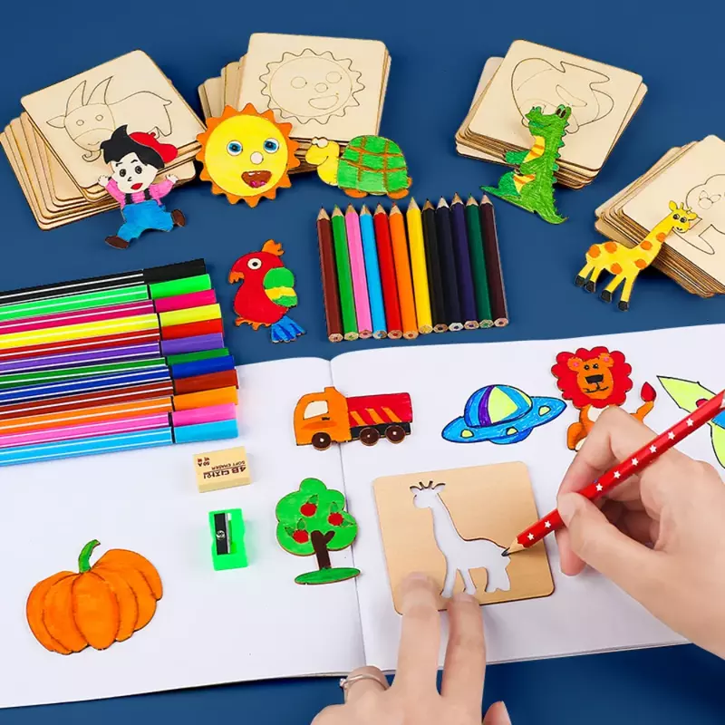 20/32pcs montessori Kinder zeichnen Spielzeug DIY Malerei Schablonen Vorlage Holz Handwerk Spielzeug Puzzle Lernspiel zeug für Kinder Geschenk
