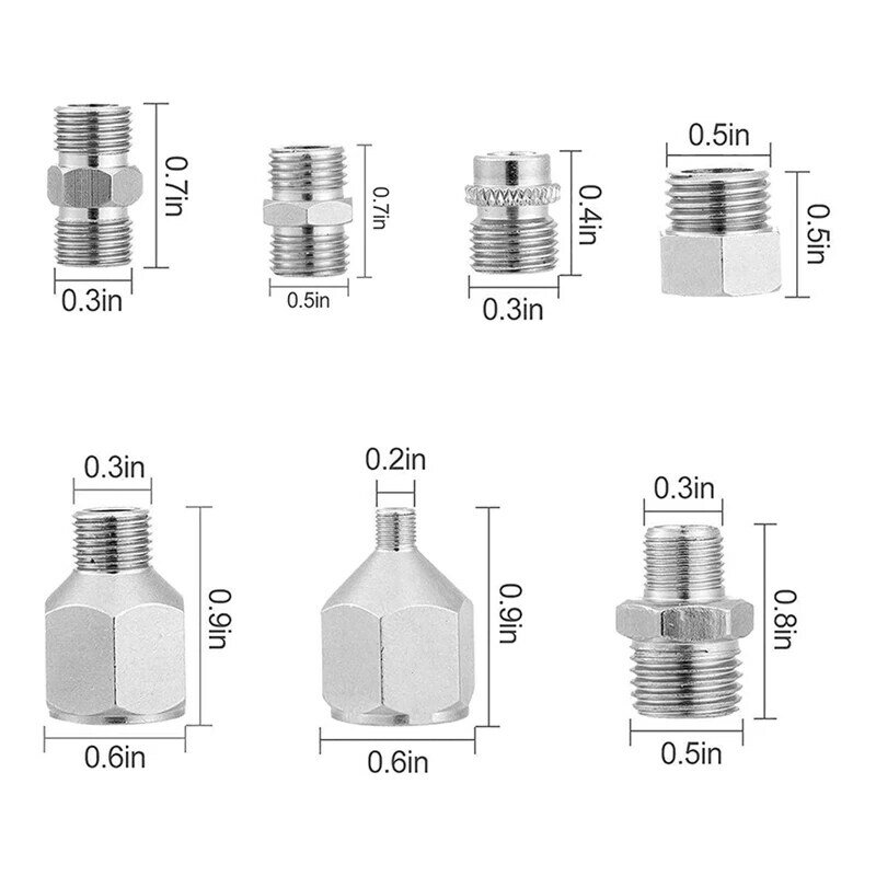 Set di adattatori Multi-dimensioni da 10 pezzi Kit di connettori per raccordi per spazzole d'aria accessori in metallo argento per compressore d'aria