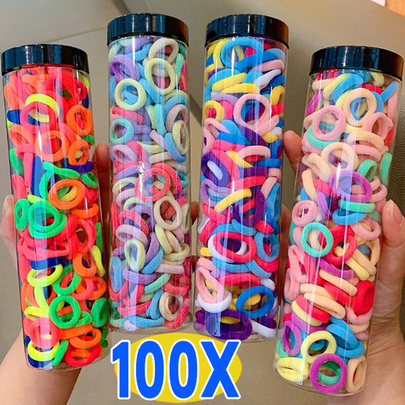 100PCS/Set Multiple Colors High Elastic Colorful Nylon Hair Bands Ponytail Hold Hair Tie Rubber Bands Scrunchie Hair Accessories