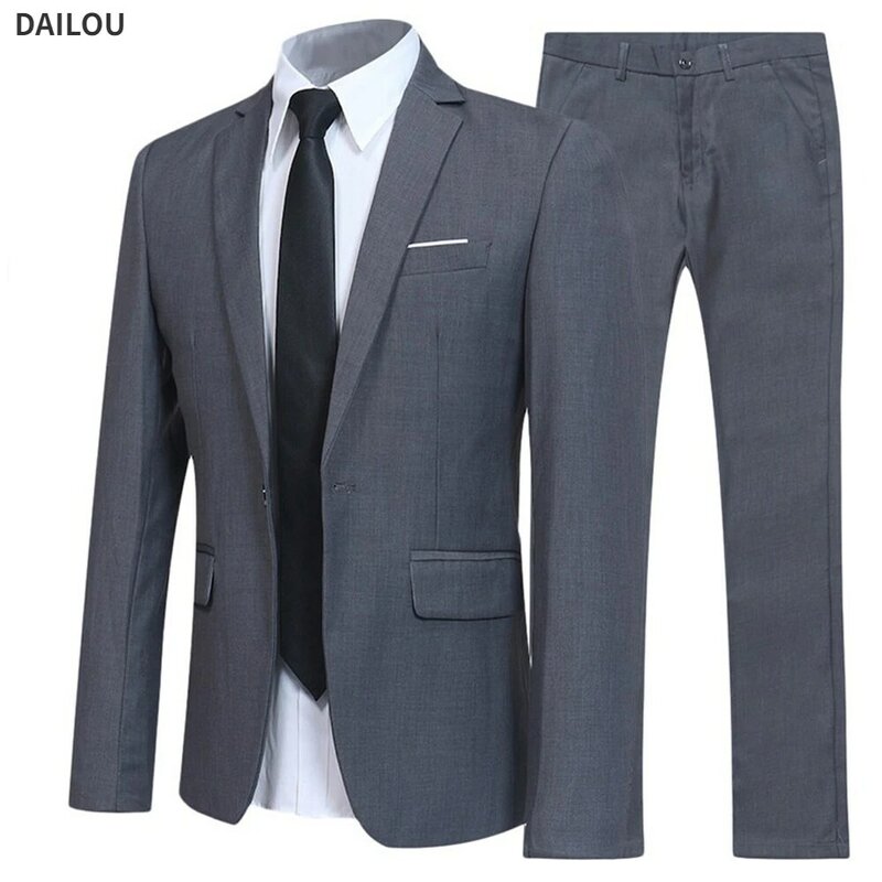 Wedding Suit Men Blazers 2 Pieces Sets Elegant Business Formal 3 Full Korean 2023 Pants Blue Coats  Jackets Luxury Free Shipping
