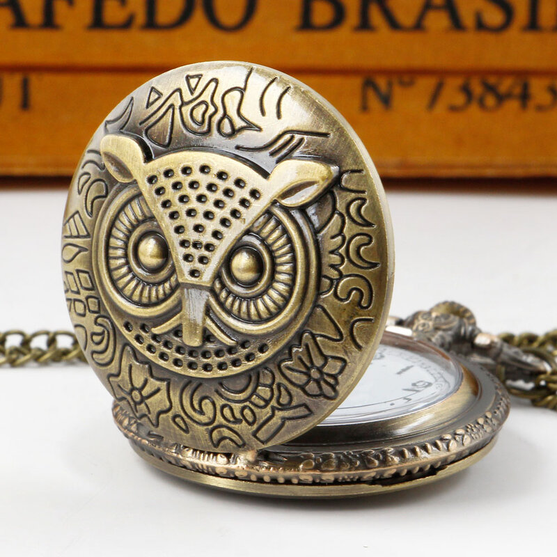 Cute Owl Design Pocket Watch Necklace para mulheres e homens Vintage Punk quartzo pingente Fob cadeia relógios карманные часы