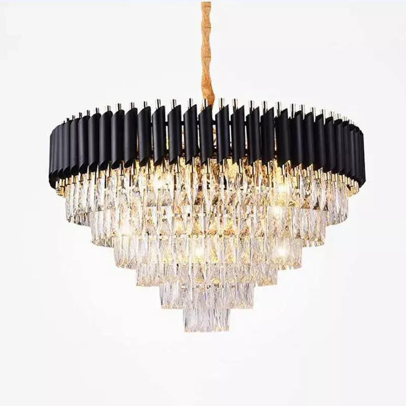 Modern Gold/Black Luxury Crystal Chandeliers LED Pendant /Ceiling Light Fixture for Living Room Hotel Hall Decor Hanging Lamp