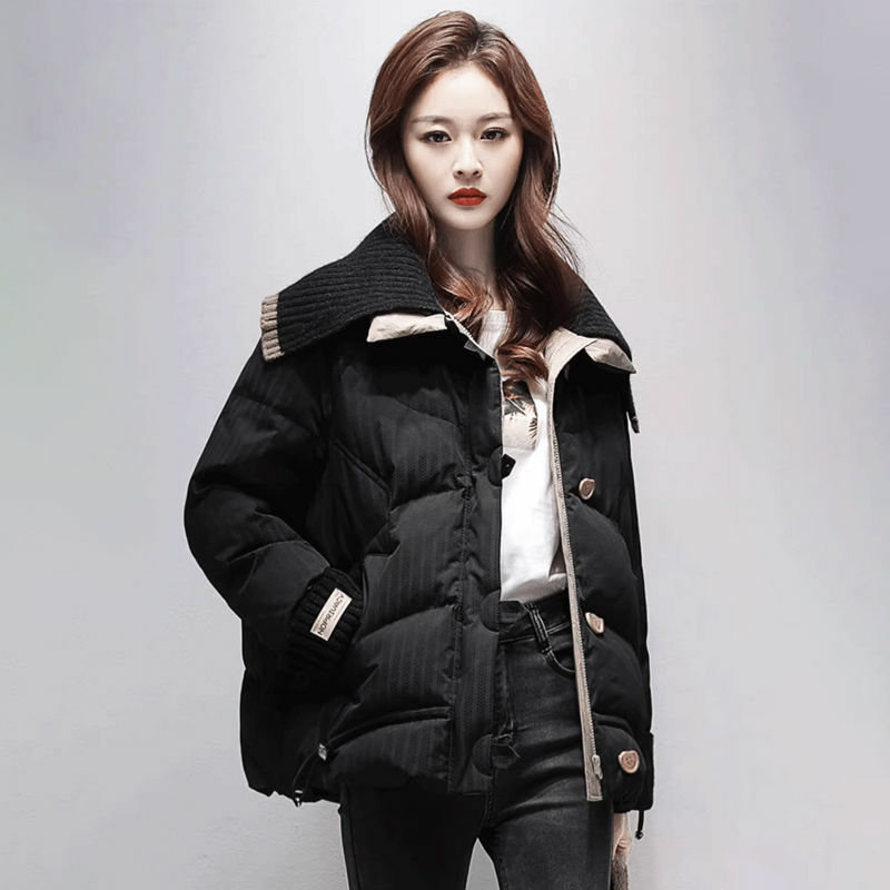 Piumino da donna in cotone nuova moda lavorato a maglia Splicing colletto rovesciato inverno coreano spesso caldo parka soprabito femminile in cotone