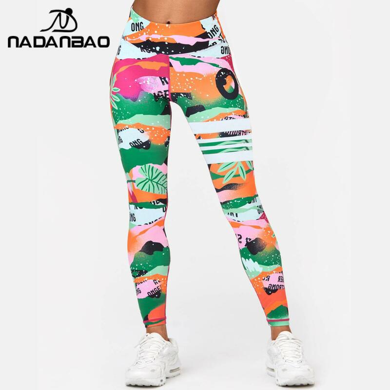 NADANBAO-Leggings elásticos ajustados para mujer, pantalones con estampado abstracto, de cintura alta, elásticos, para entrenamiento, ropa de calle con realce