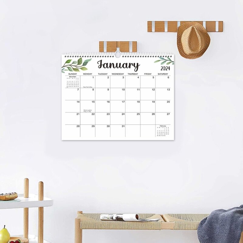 Calendario mensual 2024, calendario pared con alambre y resumen vacaciones para planificador horario doméstico, envío