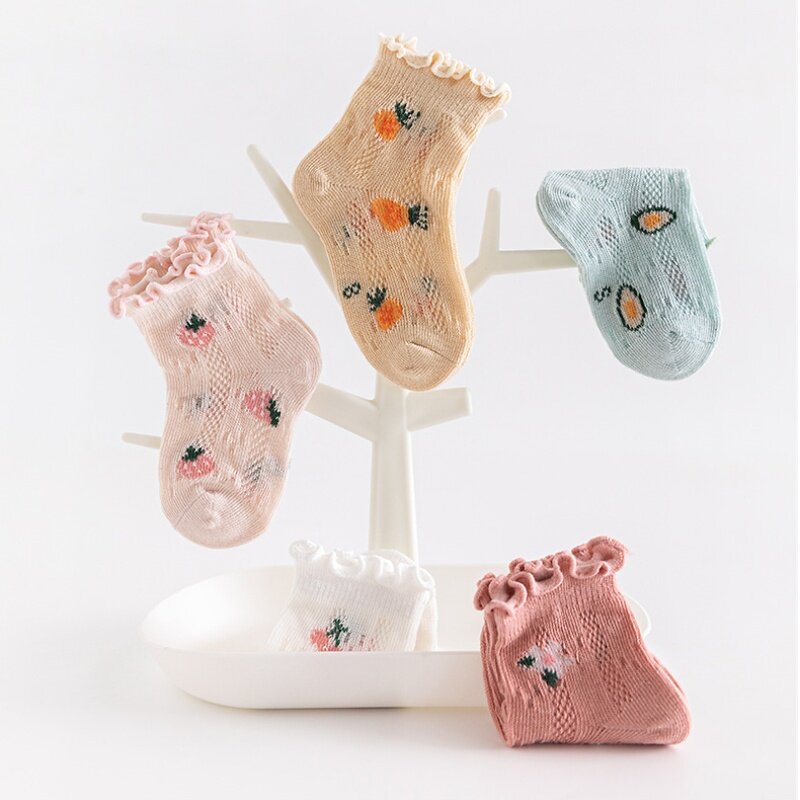Baby Socks Summer Lace Mesh Fruit Print Non-Slip Soft Home Breathable Socks