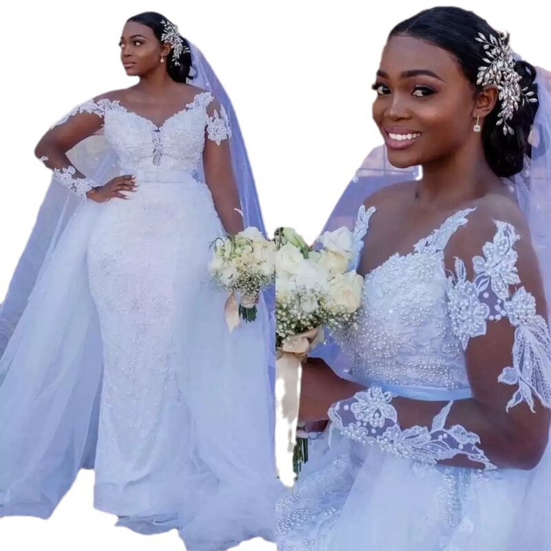 MK1527-летнее Новое Стильное свадебное платье с глубоким V-образным вырезом и длинным рукавом со шлейфом