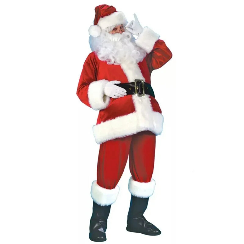 산타 클로스 코스프레 코스튬 크리스마스 새해 남성 의상, 디럭스 클래식 성인 세트, 할로윈 카니발 파티 롤플레이 슈트