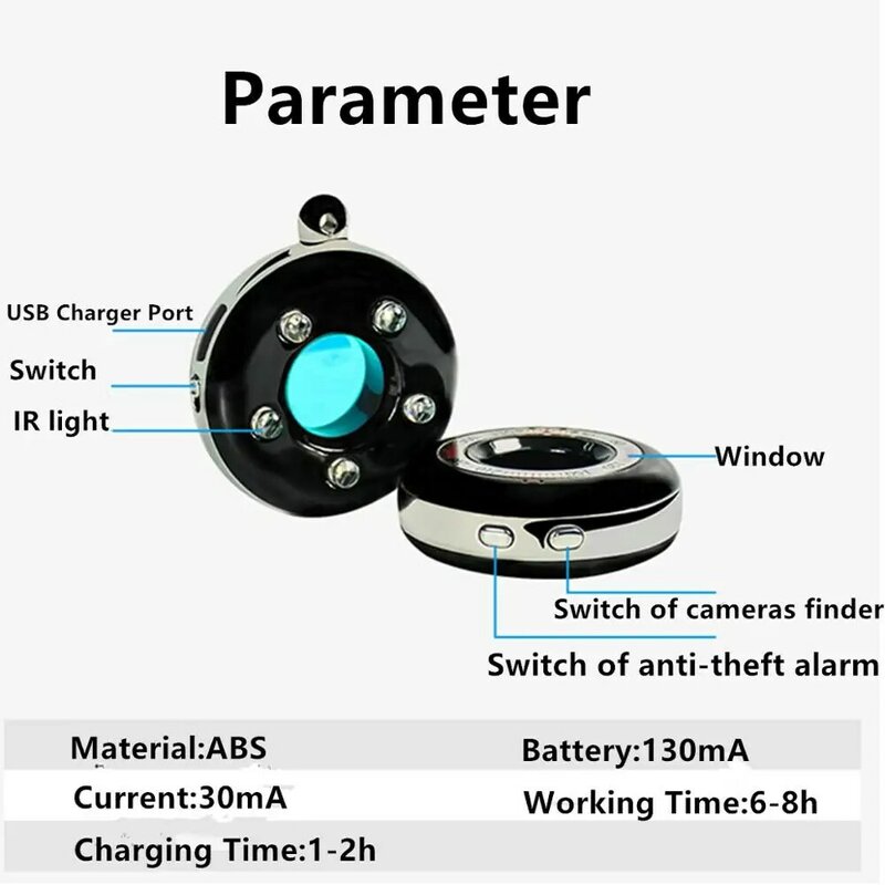 Localizador de câmera escondida a laser portátil Detector de câmera anti-espião Alarme anti-roubo vibração para proteção de segurança pessoal segura