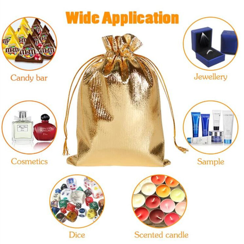 50pcs Gold Gift Drawstring Bags Pouches For Jewelry Organizers Favor Candy Bar Chocolate Package Small Businesses Supplies
