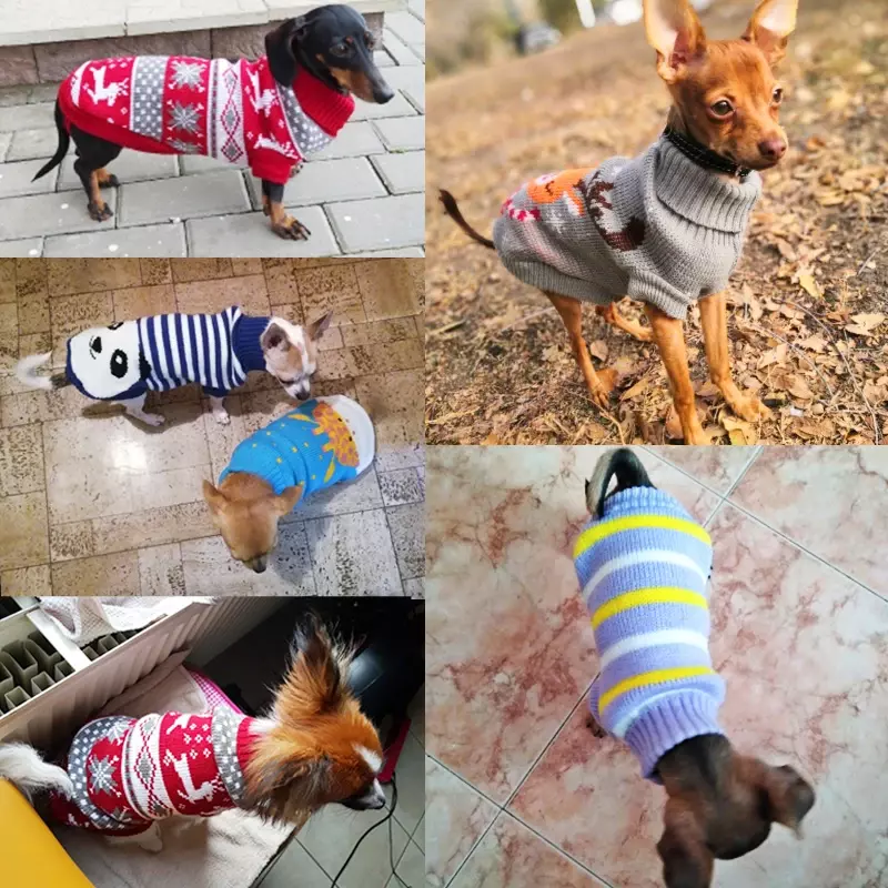 Ropa cálida para mascotas para perros pequeños y medianos, suéter de Navidad para invierno, ropa para mascotas, disfraz de punto, abrigo con estampado de dibujos animados