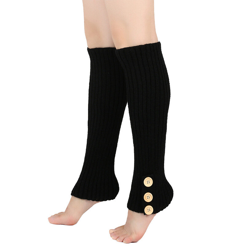 Kaus kaki rajut wanita, 1 pasang musim dingin hangat rajutan penghangat kaki padat kaus kaki rajutan tinggi penghangat kaki 3 kancing