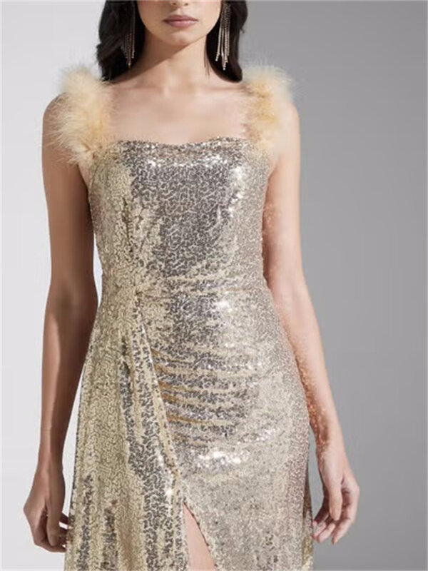 Klasyczne suknie wieczorowe wysoki rozcięcie z boku długie sukienki balowe 2024 luksusowe koronki cekiny kobiety bez rękawów formalne sukienka koktajlowa nowe