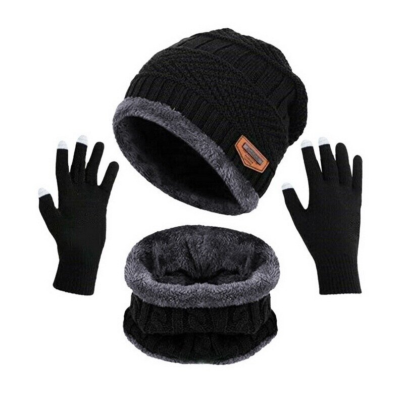 Chapéu de malha Slouchy Beanie com luvas touch screen para homens e mulheres, aquecedor de pescoço, luvas de texto