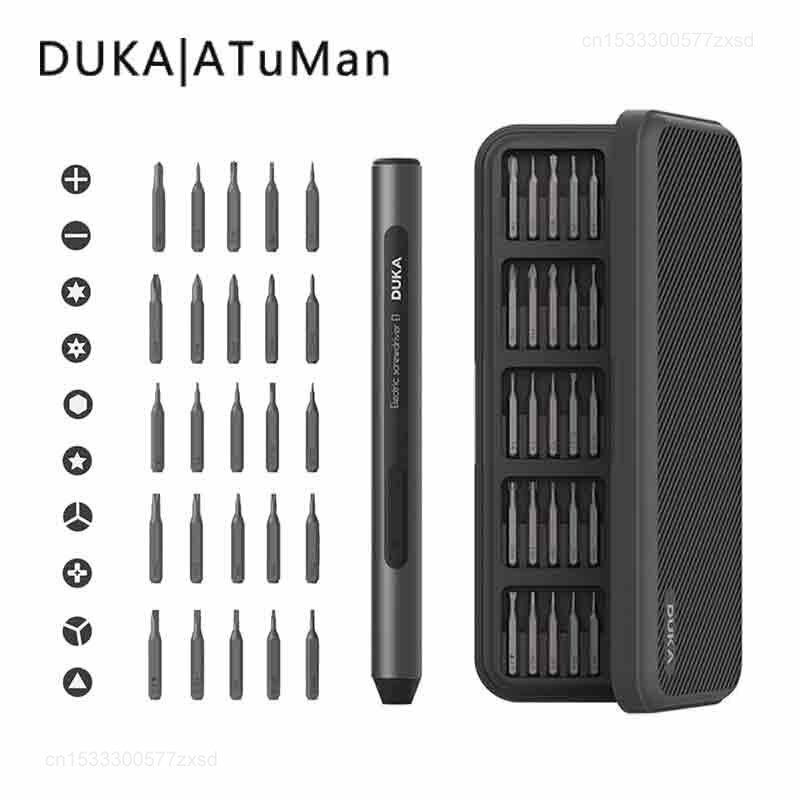 DUKA ATuMan 전기 스크루 드라이버 키트 E1 정밀 C 타입 충전식 수리, 스틸 비트, 3.7V, 25 인 1, 25 개