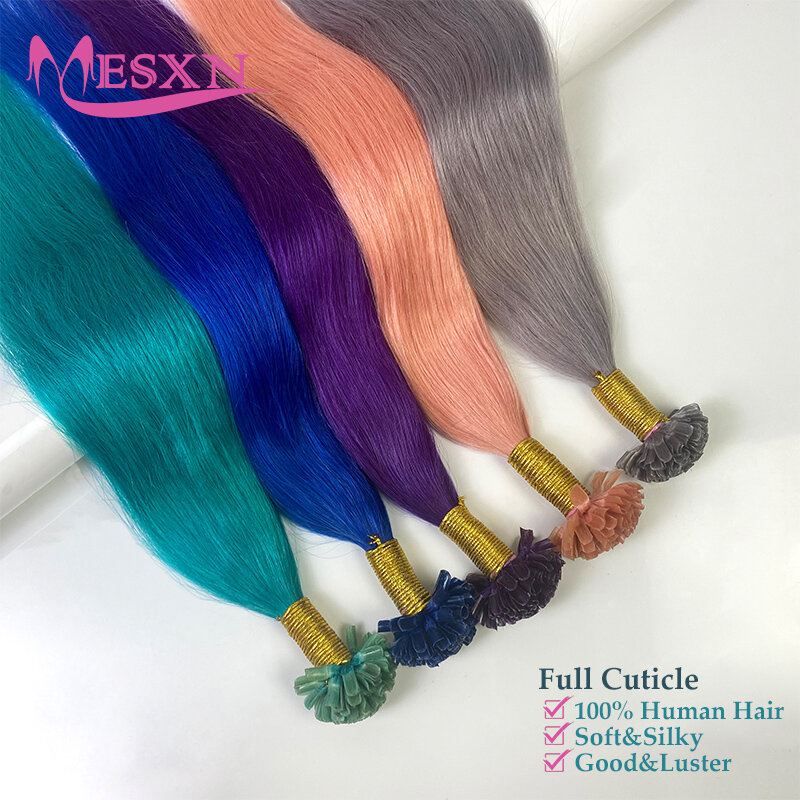 MESXN цветные U-образные накладные волосы натуральные человеческие волосы для наращивания Цвет Фиолетовый Синий Розовый Серый 20 дюймов 0,5 г/нить