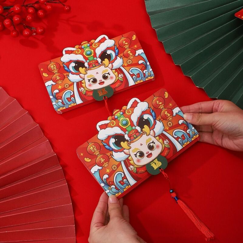 2024 chiński smok rok kreskówka 3D składane czerwona koperta 2/6/8 sloty czerwona kieszonkowa torba szczęśliwe pieniądze wiosenny festiwal impreza hongbao