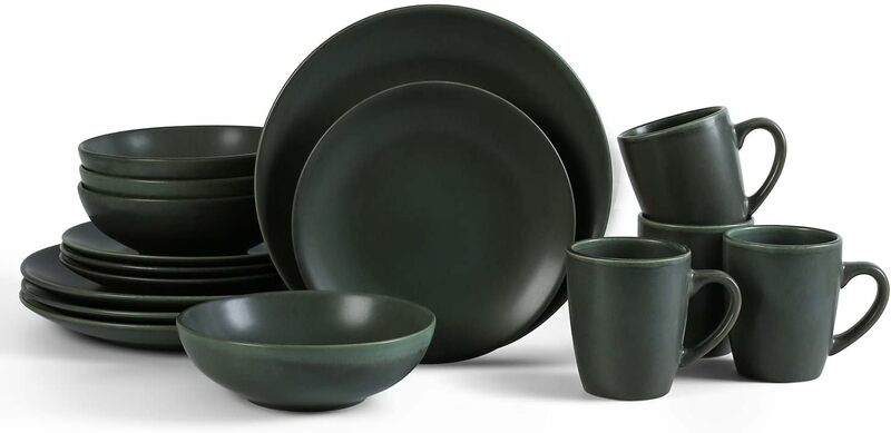 Stone Lain Grao Stoneware 16-Piece Dinnerware Set, Green