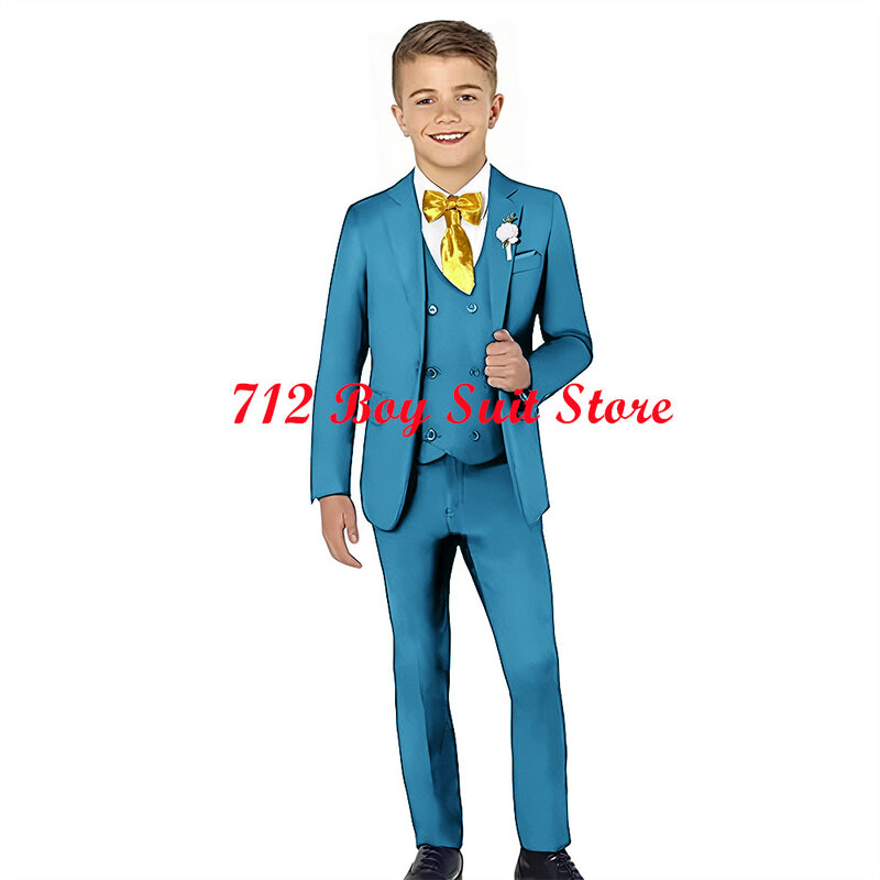Lapel Collar Boys Suit Formal Blazer Wedding Tuxedo 3 Pieces Set Kids Jacket Vest Pants Complete Clothes