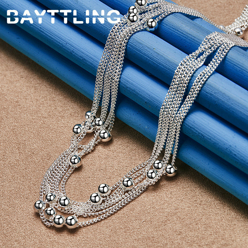 Collana in argento Sterling 925 da 18 pollici squisita con catena di perline con nappe per le donne accessori per regali di gioielli per feste di fidanzamento di moda