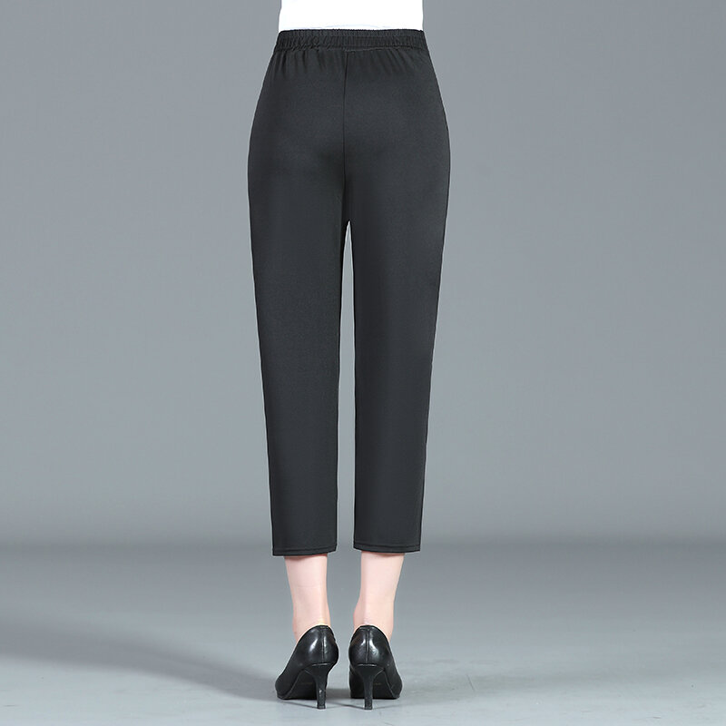 Летняя одежда, женские брюки, однотонные тонкие брюки с эластичным поясом для женщин, Летние черные брюки-карандаш для дома