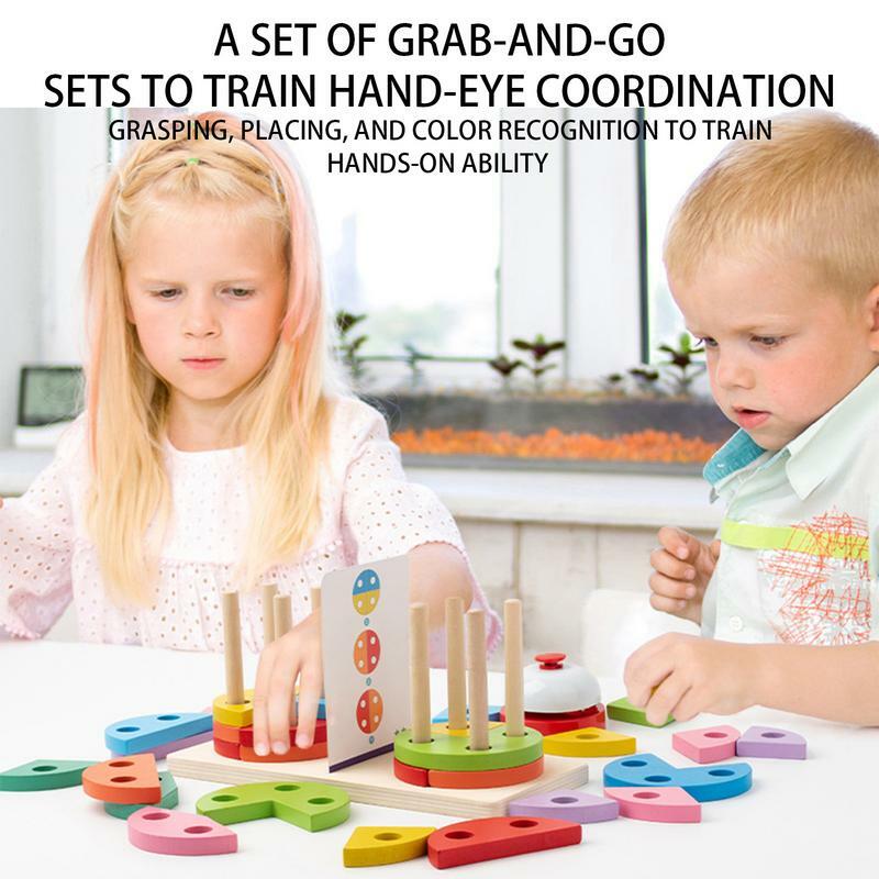 Juguetes Montessori de clasificación y apilamiento de madera, bloques de construcción de formas de colores del Arcoíris en 3D, Aprendizaje Temprano