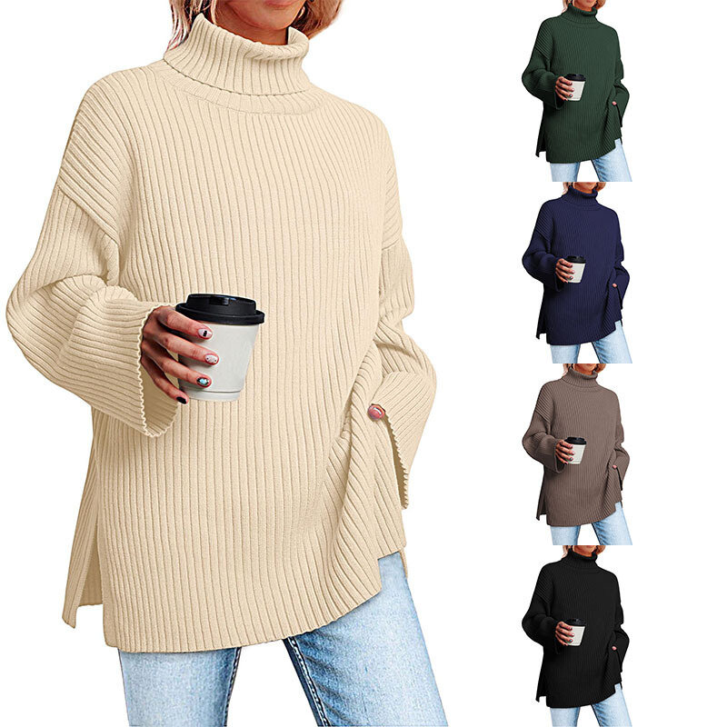 Sweater rajut wanita, Turtleneck Sweater wanita musim gugur musim dingin longgar gaya Korea tebal Pullover pakaian luar Sweater rajut atasan untuk wanita