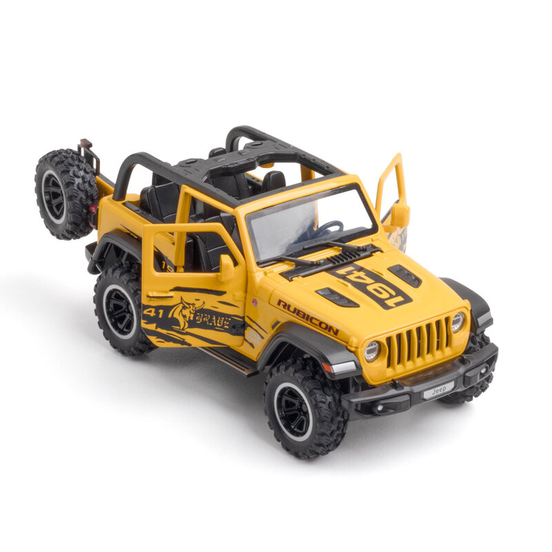 1:32 jeep Wrangler Rubicon Off-Road modello di auto in lega giocattolo pressofusione di metallo suono e giocattoli per auto leggeri per veicoli per bambini