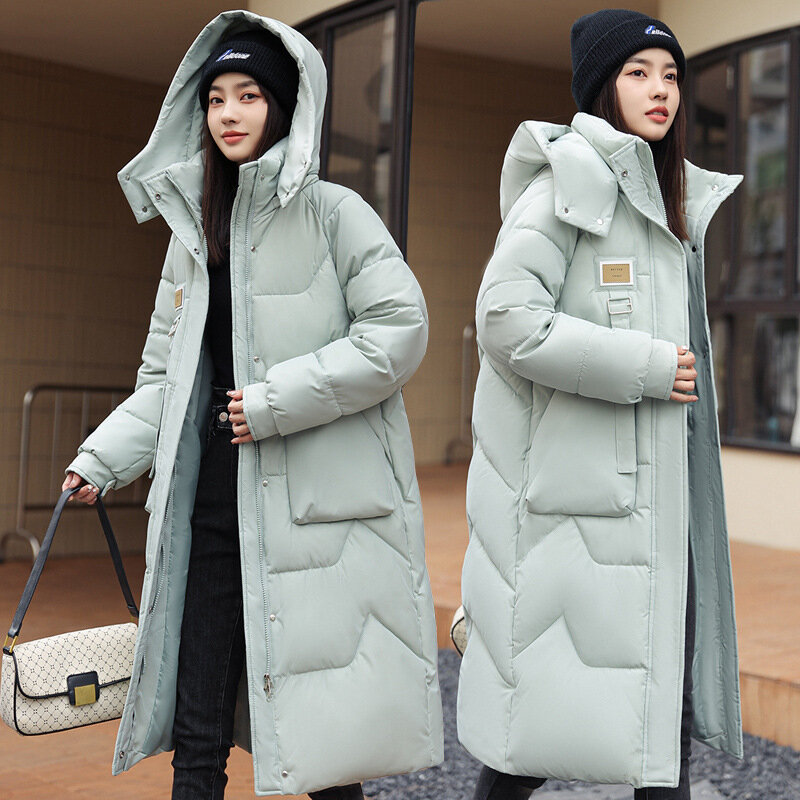 Frauen Winter dicke warme wind dichte Kapuze lange Parka Daunen jacke Reiß verschluss taschen Baumwolle gepolsterte Jacke koreanischen Mantel versand kostenfrei