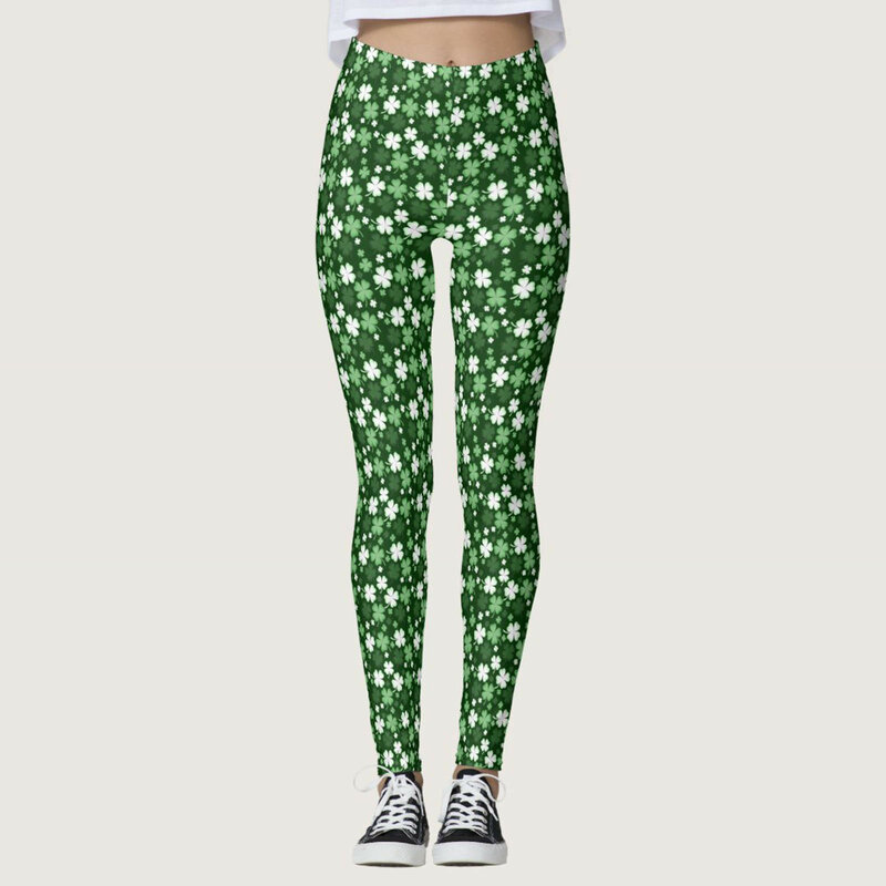 Paddystripes-Pantalones verdes de la buena suerte para mujer, mallas elásticas de cintura alta con estampado de trébol, para Yoga, correr, Pilates y gimnasio