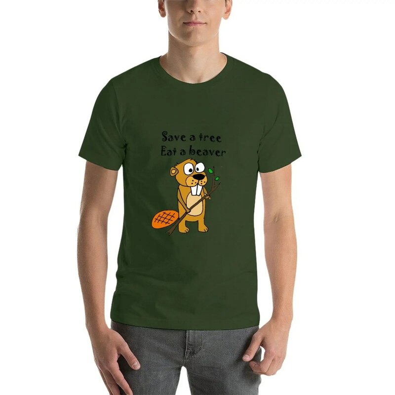 New Funny Save a Tree, Eat a Beaver Cartoon T-Shirt summer top animal print shirt for boys mens graphic t-shirts anime