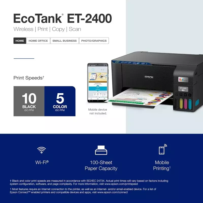 EcoTank ET-2400 wireless color all-in-one cartridge-free supertank printer with scan and copy-easy, everyday home printi