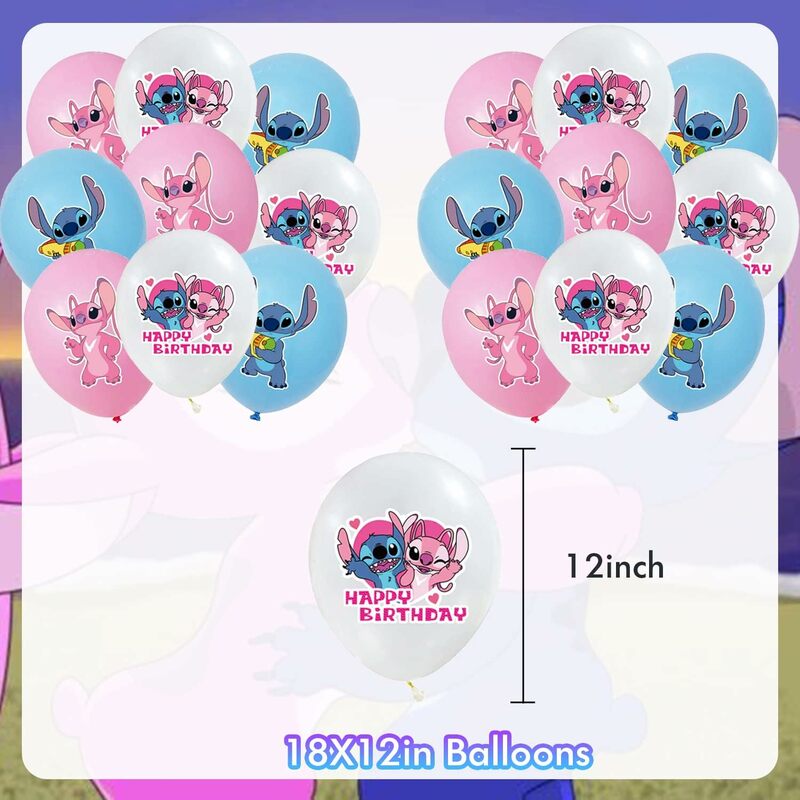 핑크 Lilo 스티치 생일 파티 장식 종이 컵 플레이트 냅킨 식탁보 배너 풍선, 어린이 소녀 베이비 샤워 용품