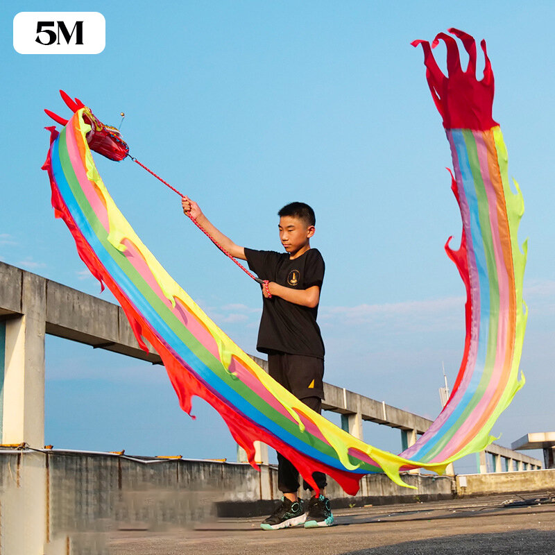 Puntelli di danza del drago cinese di colore lungo Festival di carnevale nastri per feste accessori per spettacoli di danza Fitness practice Streamer