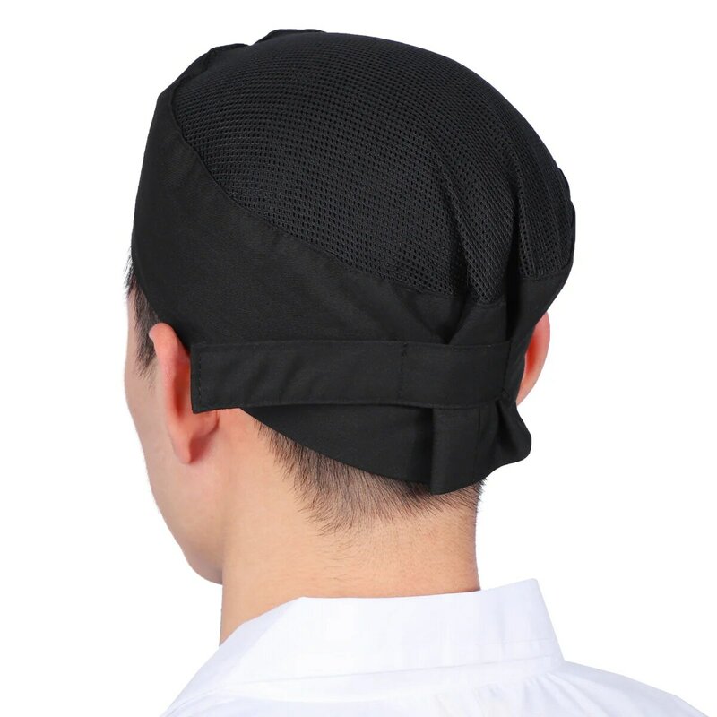 BESTOMZ-Professional respirável malha crânio chapéu, Catering Chefs chapéu, alça ajustável, preto