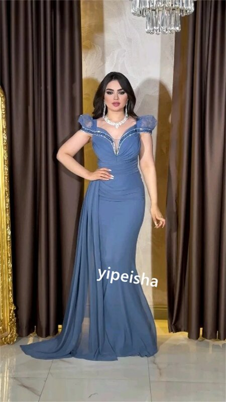 Prom Dress Evening    Satin Beading Homecoming A-line V-neck Bespoke Occasion Gown Long es Saudi Arabia