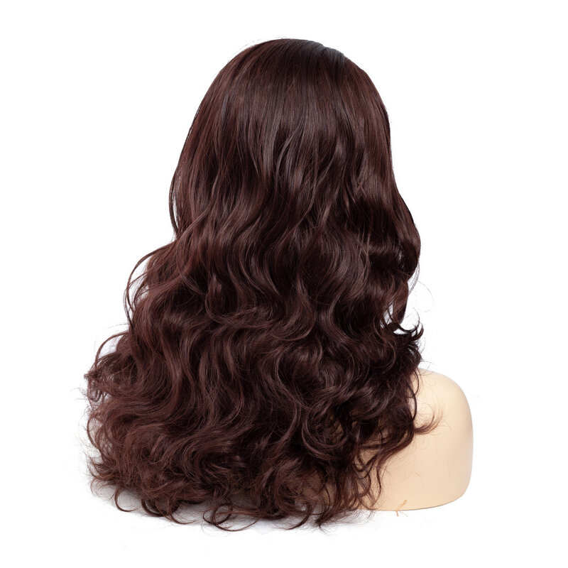 Wig sintetik gelombang besar coklat tua panjang untuk rambut alami wanita Wig bergelombang bagian tengah Wig wanita serat tahan panas Cosplay