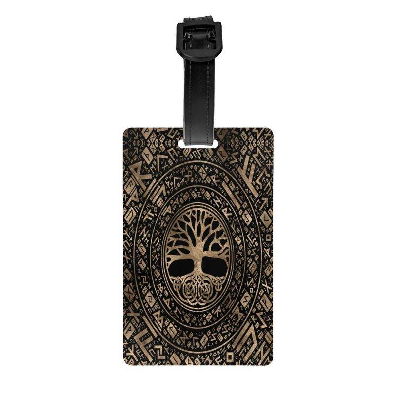 Pohon Kehidupan Yggdrasil Tag bagasi pola Runic untuk koper mode Viking simbol Norse penutup Label bagasi nama kartu ID