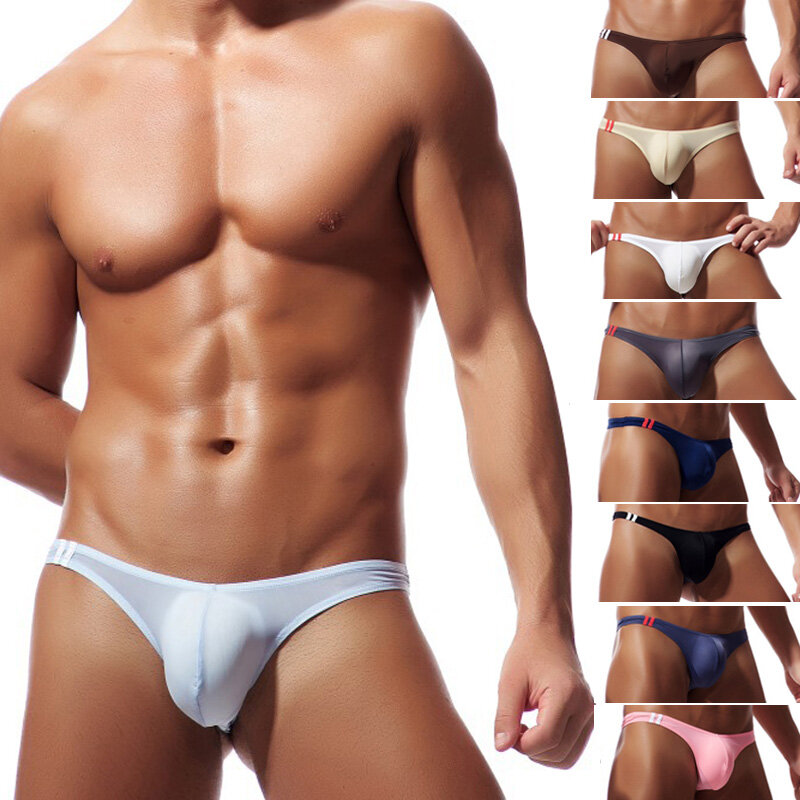 Sexy Mens Low Waist Bikini Briefs T-back Open Butt Underwear Ultra Thin Breathable Thongs Solid Elasticity Knickers Pouch Pantie