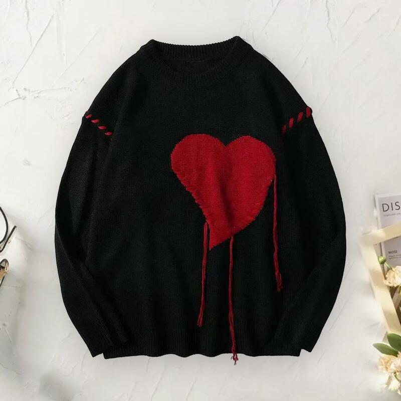 Love Pattern Sweater Cozy Heart Sweater for Fall Winter Unisex Knitted Pullover with Soft Warmth Color Matching for Couples